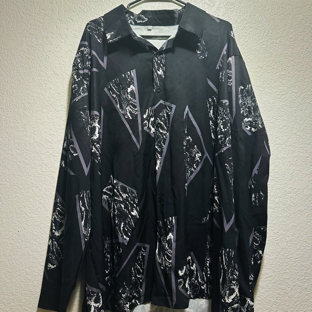 Men’s Vintage style Stylish Black and Gray Graphic Shirt Jacket new without tags - Picture 7 of 14